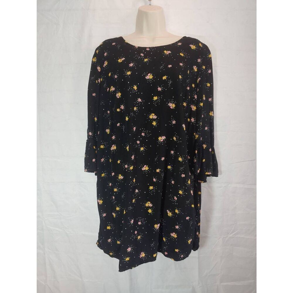 Old Navy Women's PETITE Size Large Black/Mustard Floral Dress